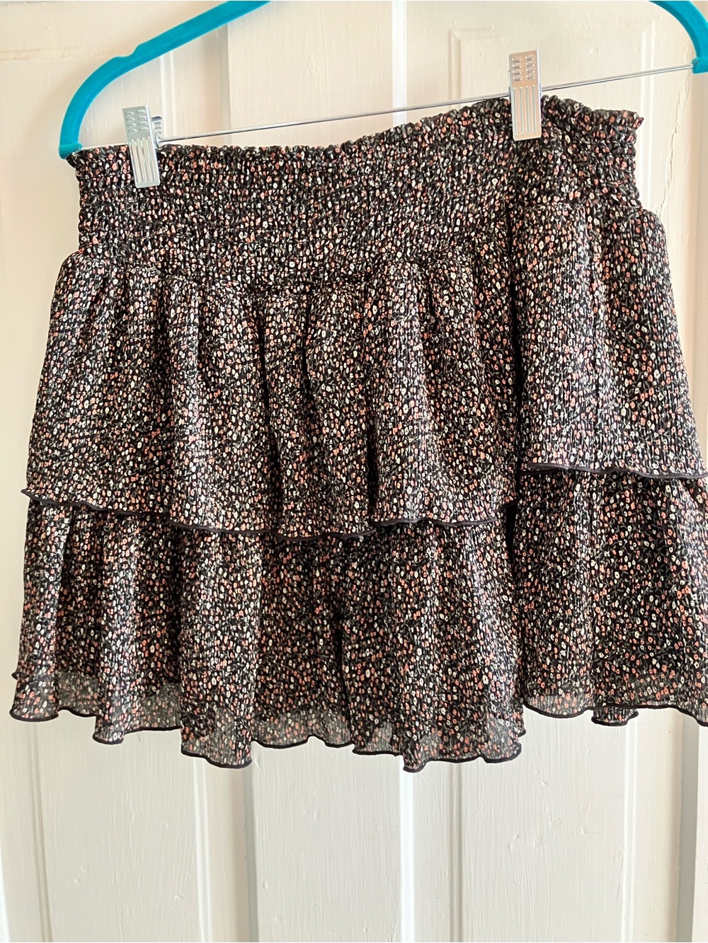 Forever 21 Black Floral Smocked Tiered Mini Skirt